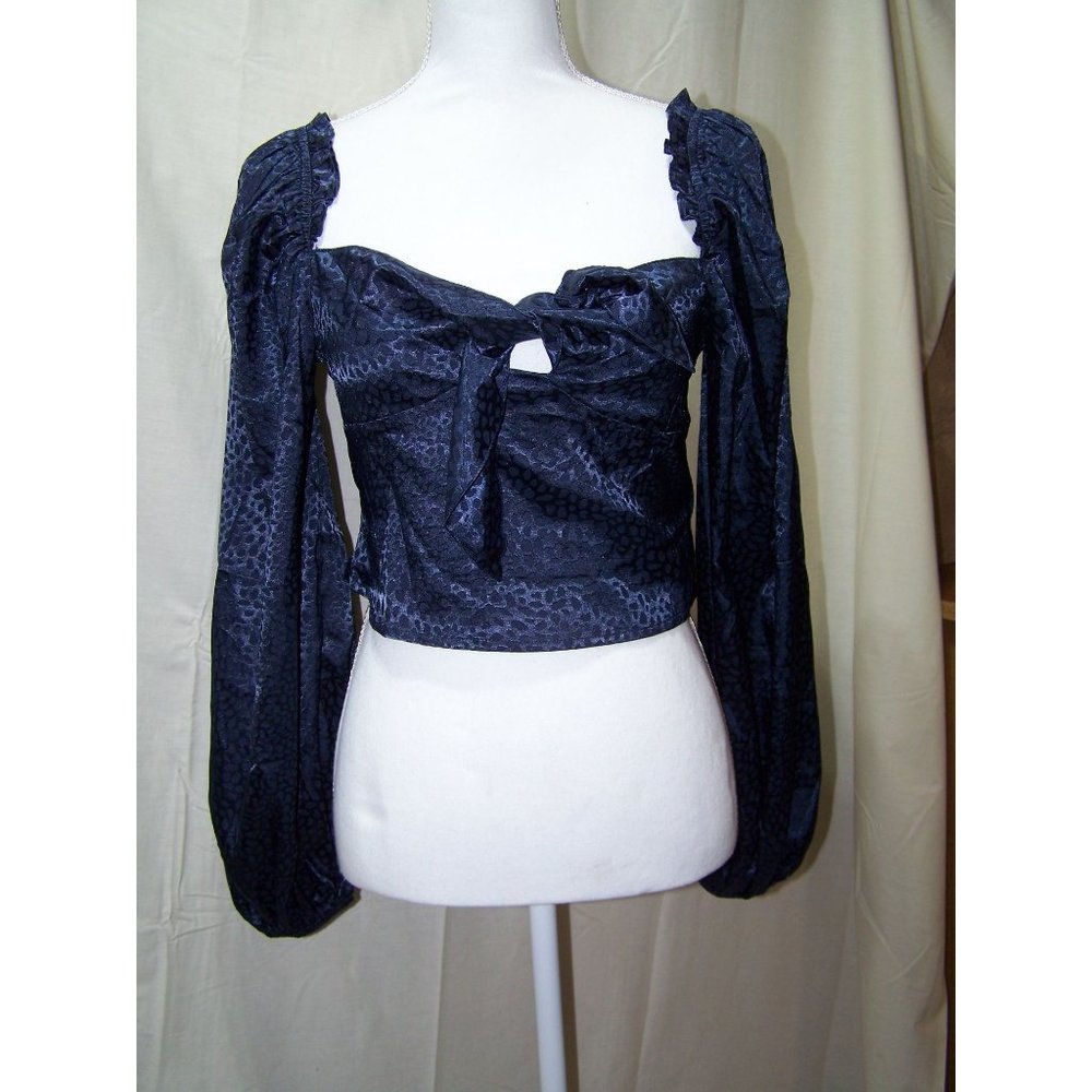 Shein Top Blouse Cropped Harem M Blue Ruffles